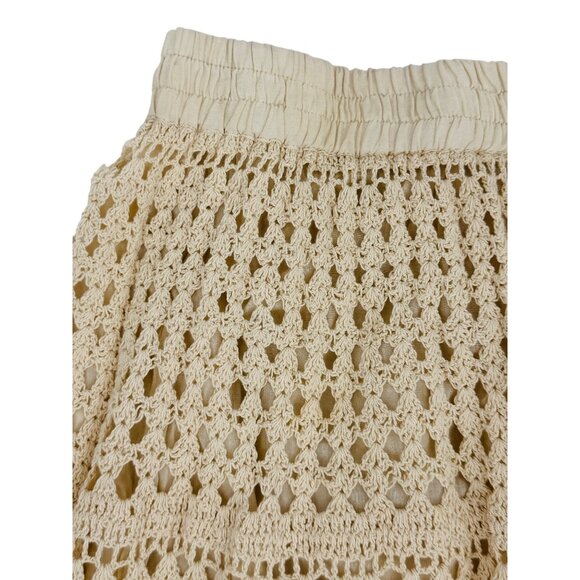Vtg 90s Artelier Nicole Miller Beige Crochet Scalloped Skirt | Coastal Boho Y2K - Picture 3 of 16